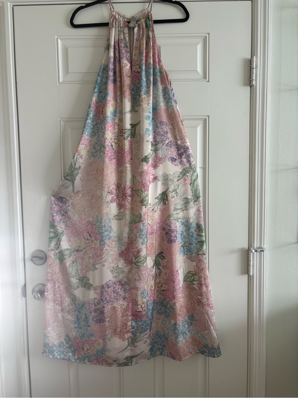 Floral Maxi Dress in Cream with Pink & Blue Accents
